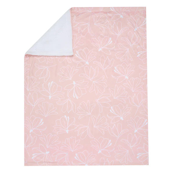 Petals Pink/White Floral Fleece Faux Shearling Soft Baby Blanket