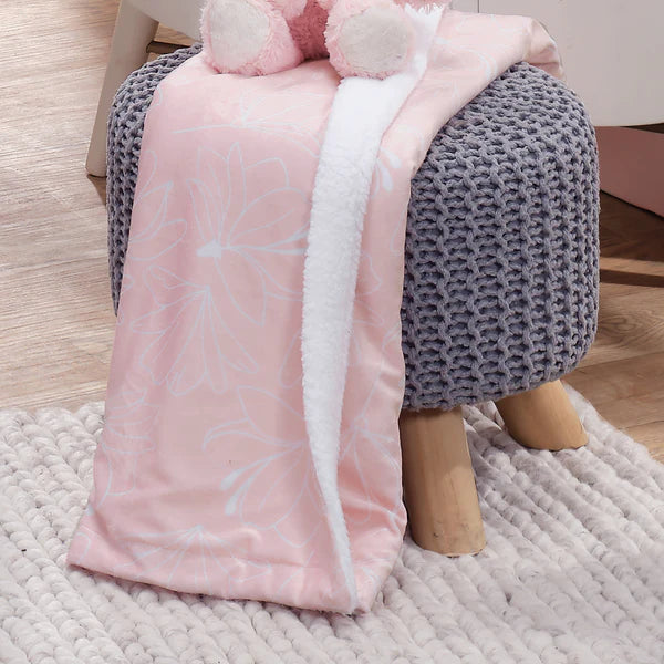 Petals Pink/White Floral Fleece Faux Shearling Soft Baby Blanket