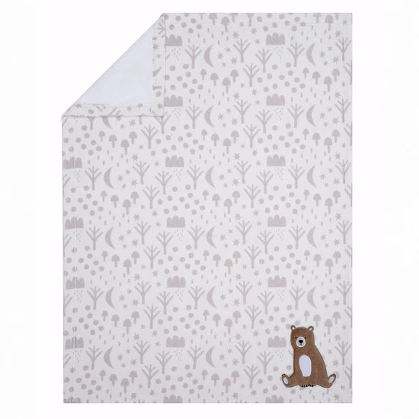 Sleepytime Bear White/Brown Soft Fleece Baby Blanket