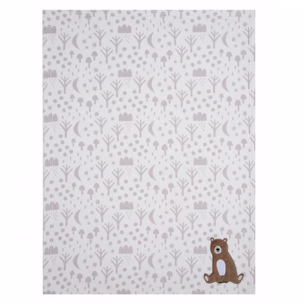 Sleepytime Bear White/Brown Soft Fleece Baby Blanket