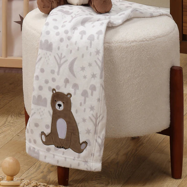 Sleepytime Bear White/Brown Soft Fleece Baby Blanket