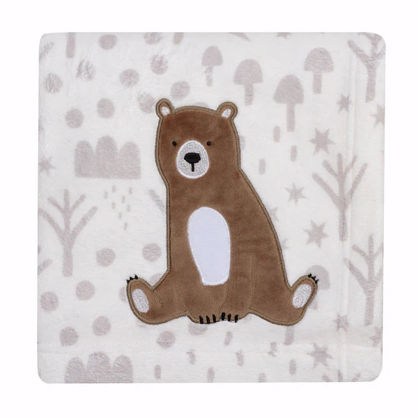 Sleepytime Bear White/Brown Soft Fleece Baby Blanket