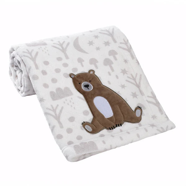 Sleepytime Bear White/Brown Soft Fleece Baby Blanket