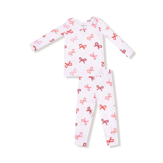 Long Sleeve Loungewear Set - Candy Cane Bows