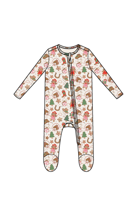 2-Way Zipper Ruffle Back Footie - Cowgirl Christmas