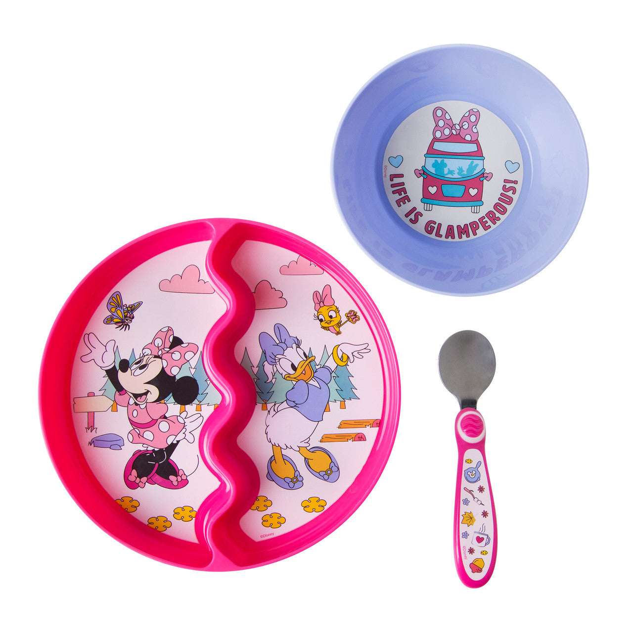 Disney Minnie Mouse 3-Piece Mealtime Set with Divided Suction Plate, Bowl and Spoon
