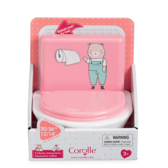Interactive toilet for 12"/14" baby doll
