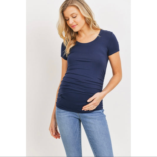 Round Neck Ruched Side Maternity Top