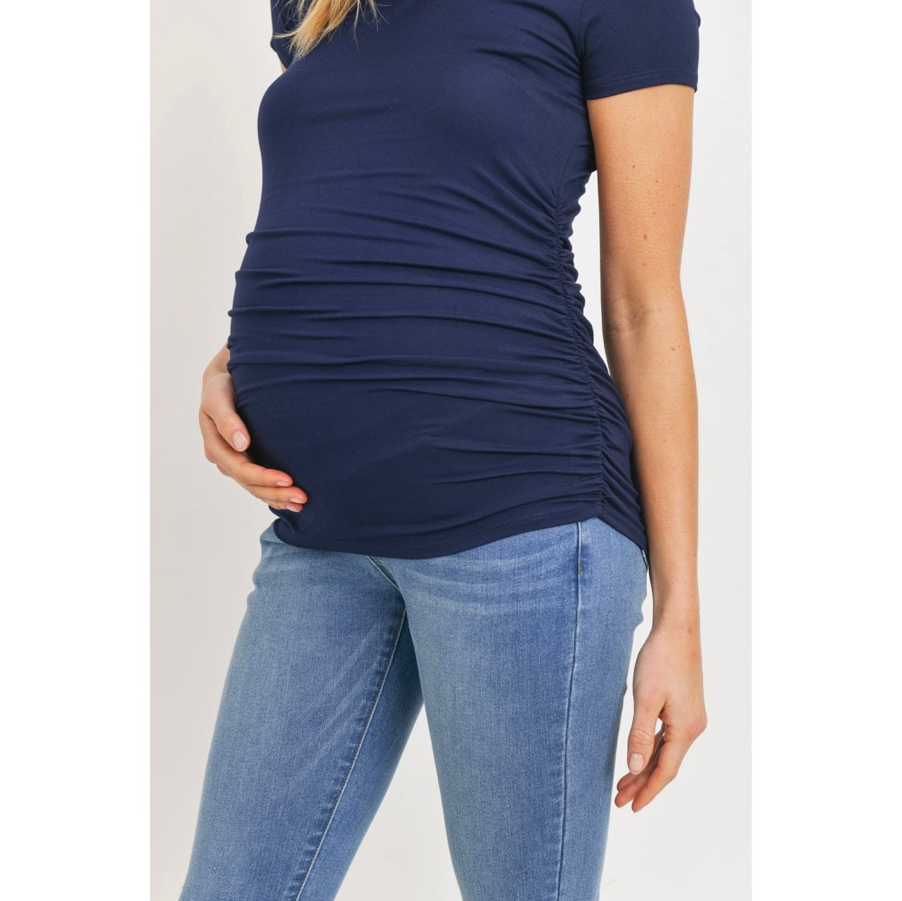 Round Neck Ruched Side Maternity Top