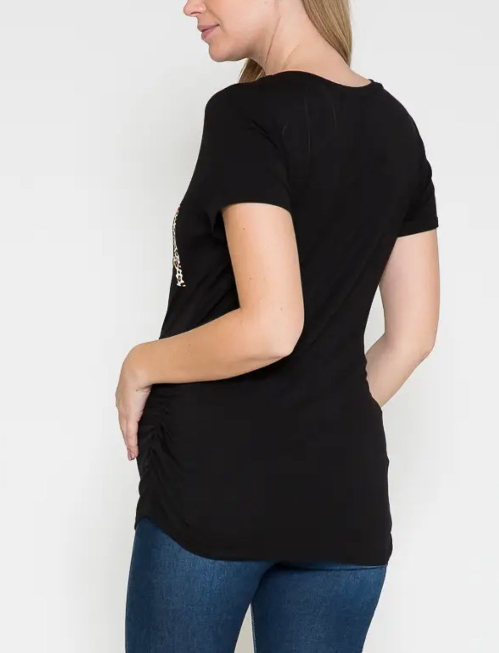 Maternity Leopard Printed MAMA Screen Side Cinch Top