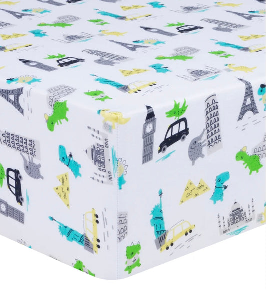 Dinosaurs Around The World Jersey Fitted Crib Sheet