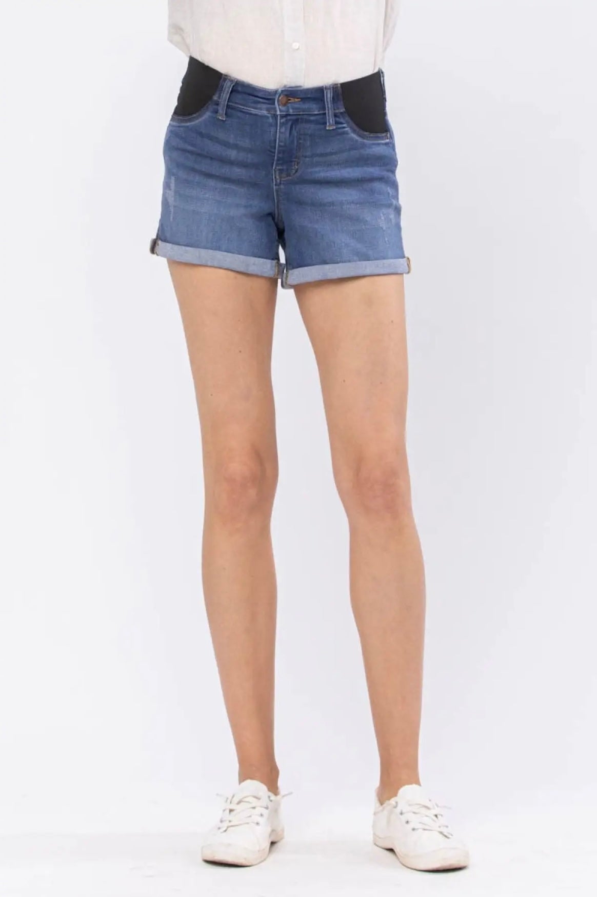 Mid-Rise Maternity Cuffed Denim Shorts