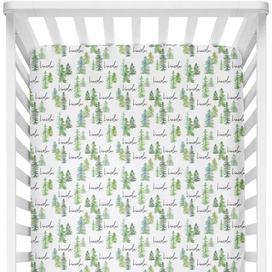 Sugar + Maple Personalized Crib Sheet | Pine Tree
