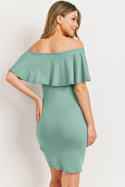 Off the Shoulder Ruffled Maternity Mini Dress