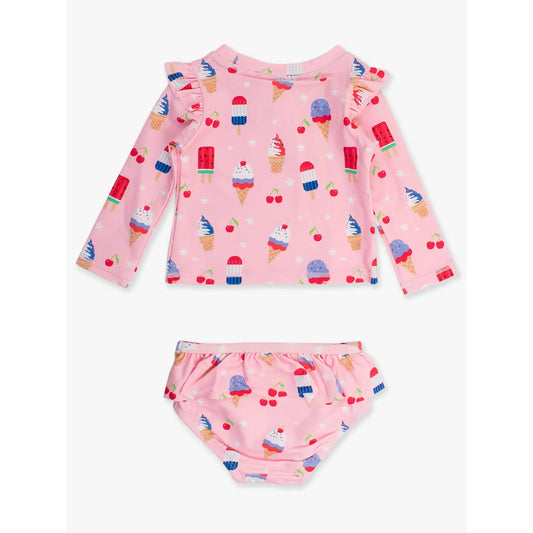 Girls Sweet Freedom Long Sleeve Rash Guard Skirted Bikini