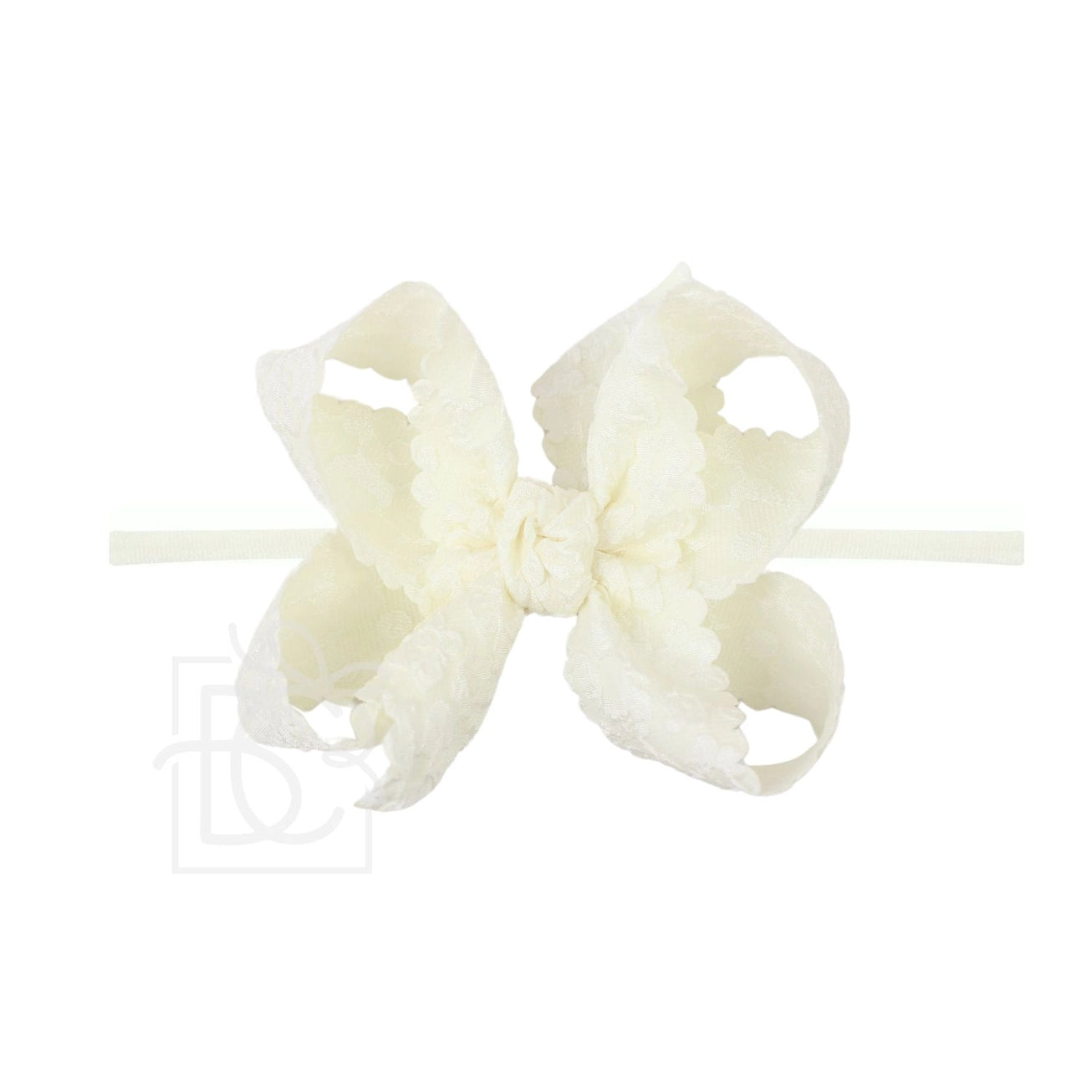 1/4" Pantyhose Headband w/ Scalloped Edge Lace Flower Bow