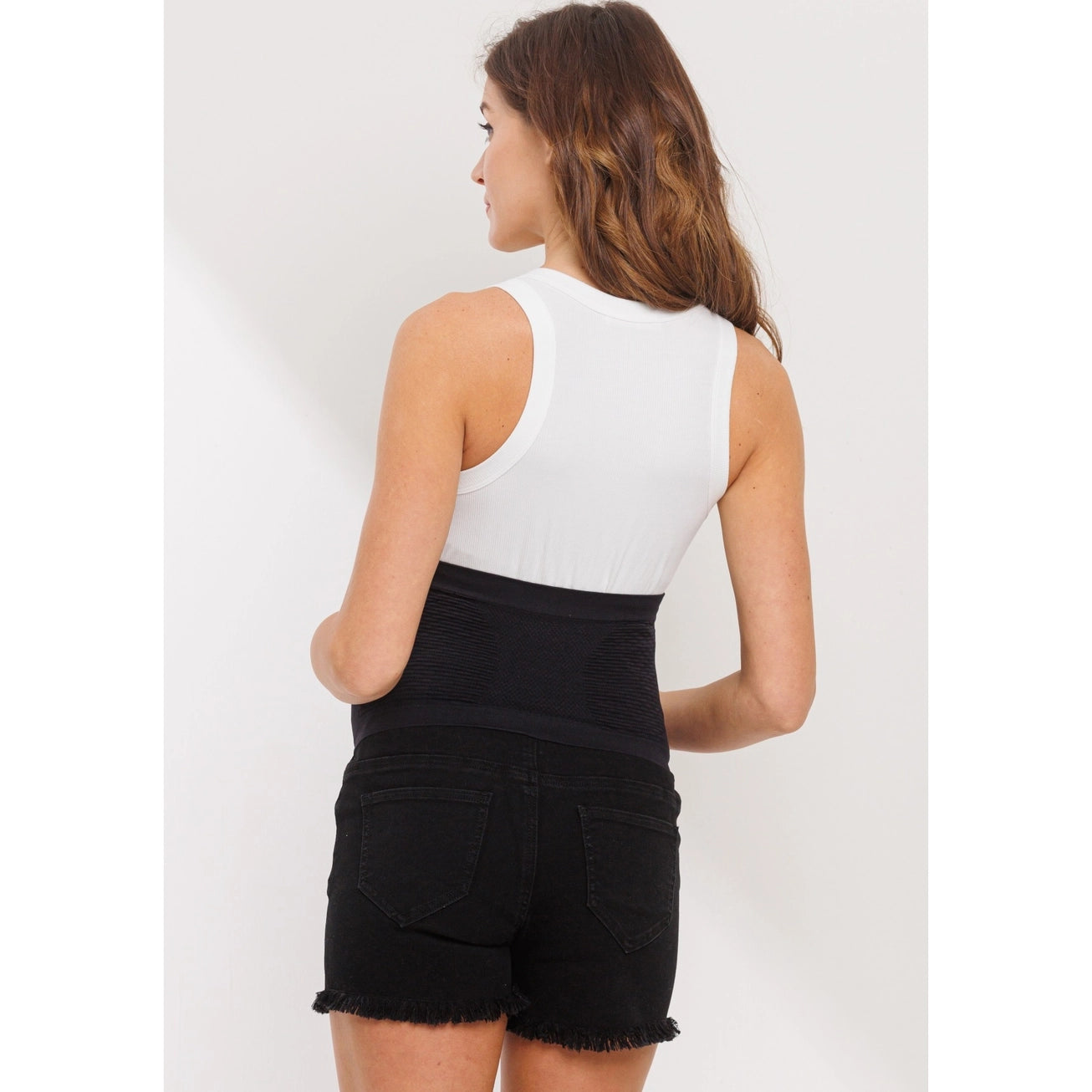 Frayed Denim Maternity Full Panel Shorts