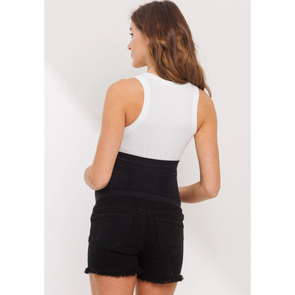 Frayed Denim Maternity Full Panel Shorts