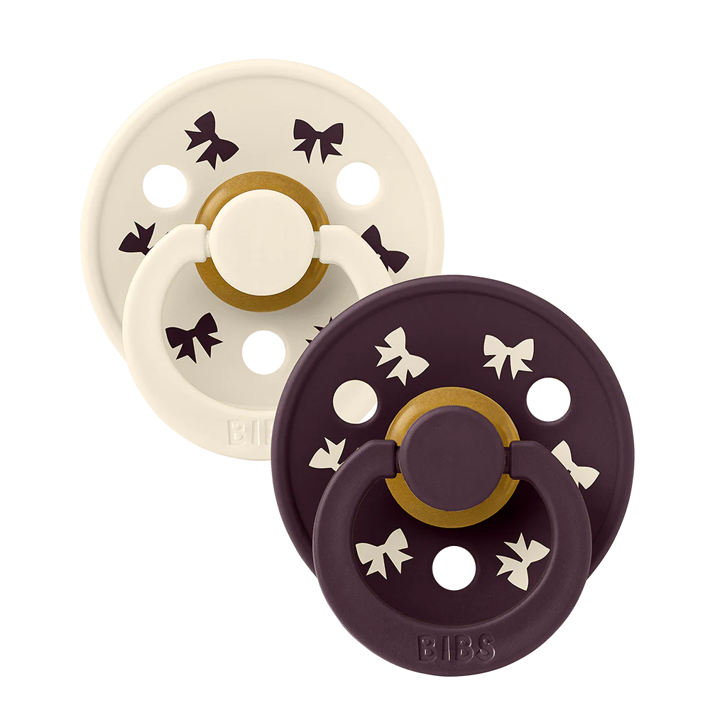 Colour Pacifiers Holiday Bow 2 Pack - Ivory/Plum