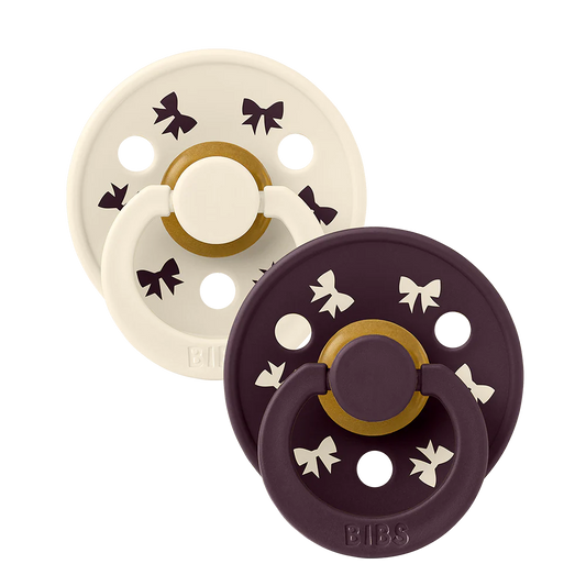 Colour Pacifiers Holiday Bow 2 Pack - Ivory/Plum