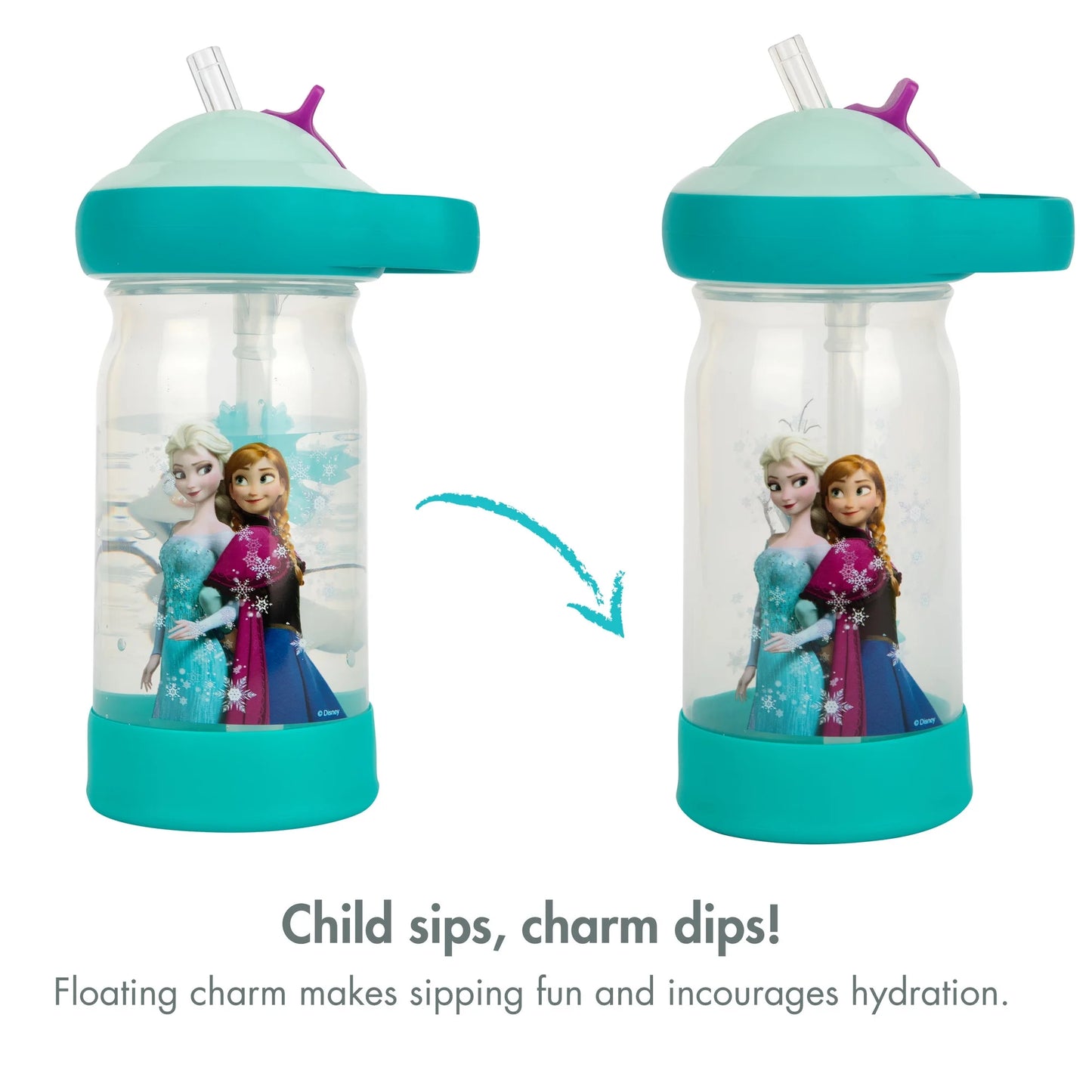 Disney Frozen Sip & See Toddler Water Bottle with Floating Charm 12 Oz