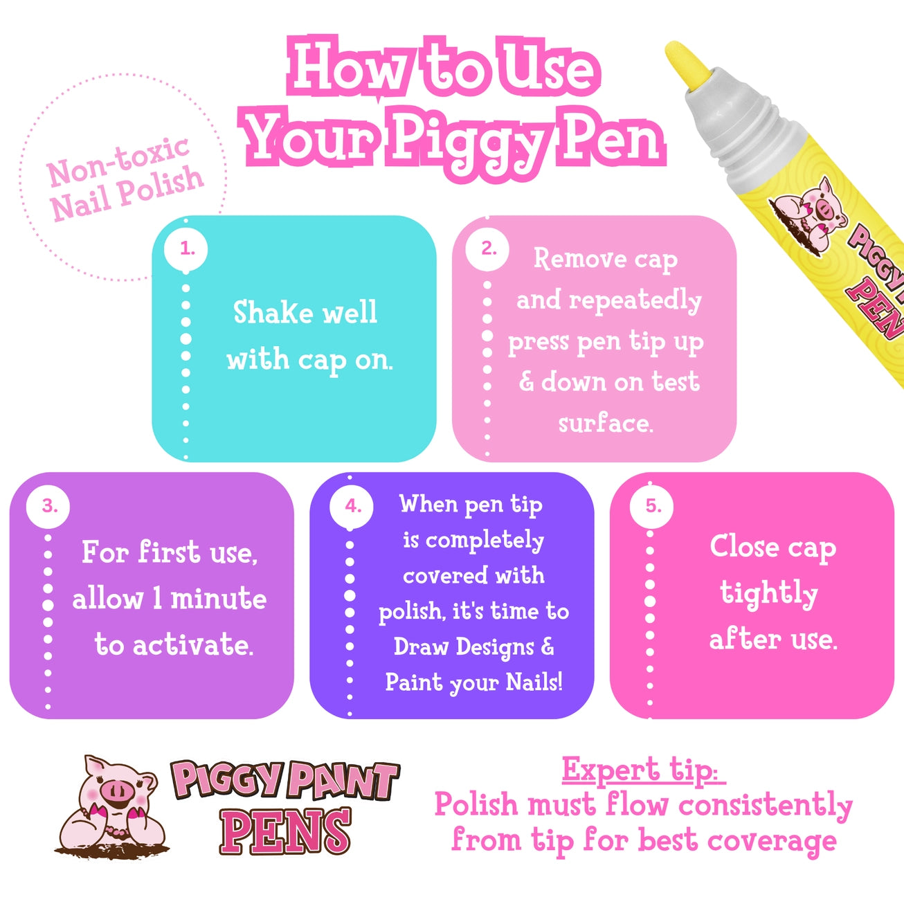 Yippee Yellow Piggy Paint Pen - Kids Non-Toxic Nail Polish