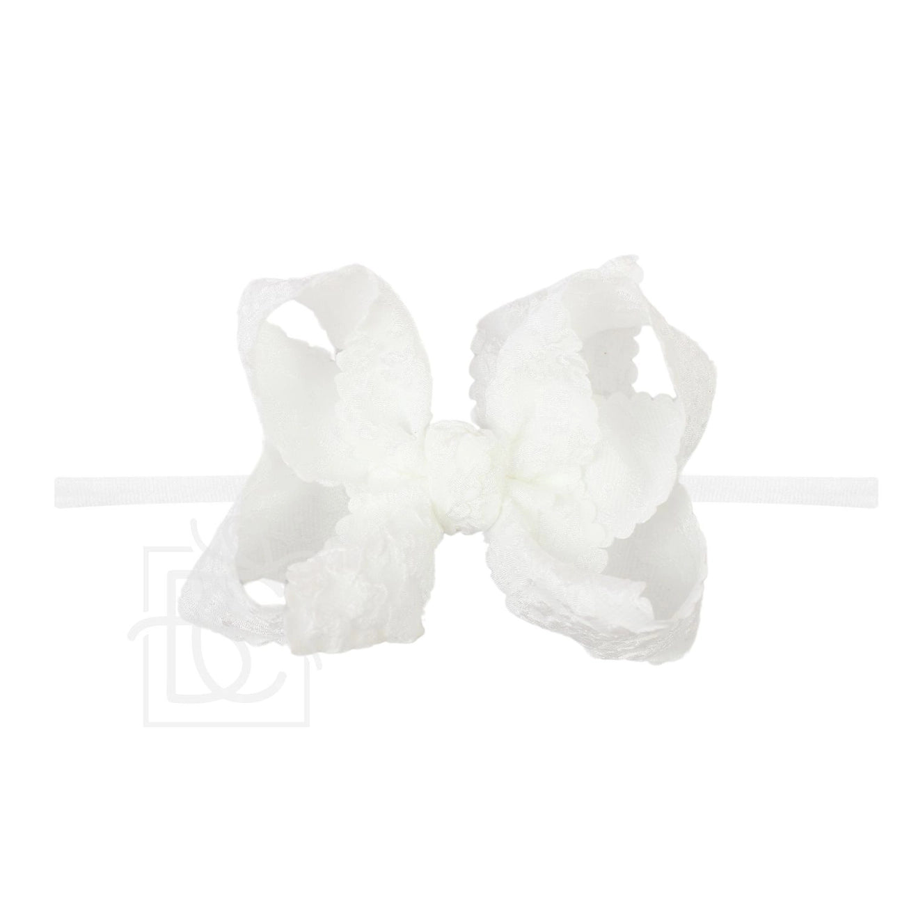 1/4" Pantyhose Headband w/ Scalloped Edge Lace Flower Bow