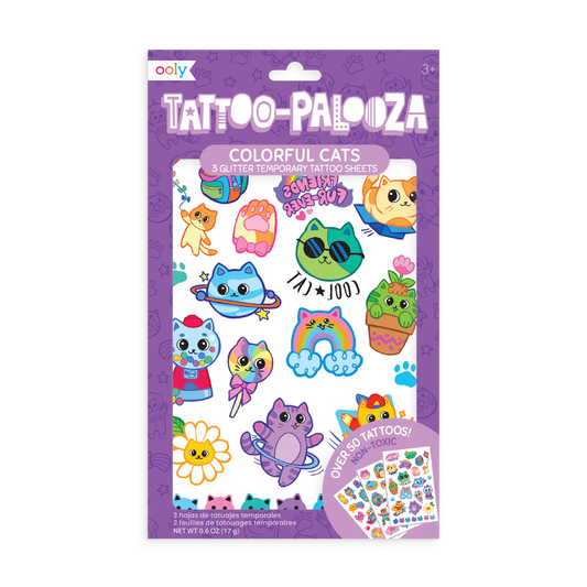 Tattoo-Palooza Temporary Tattoos - Colorful Cats - 3 Sheets