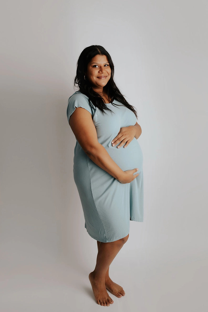 Maternity Mommy Labor and Delivery/ Nursing Gown - Blue Bird
