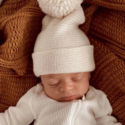 Baby's First Hat® - Sand/White Stripe Pom