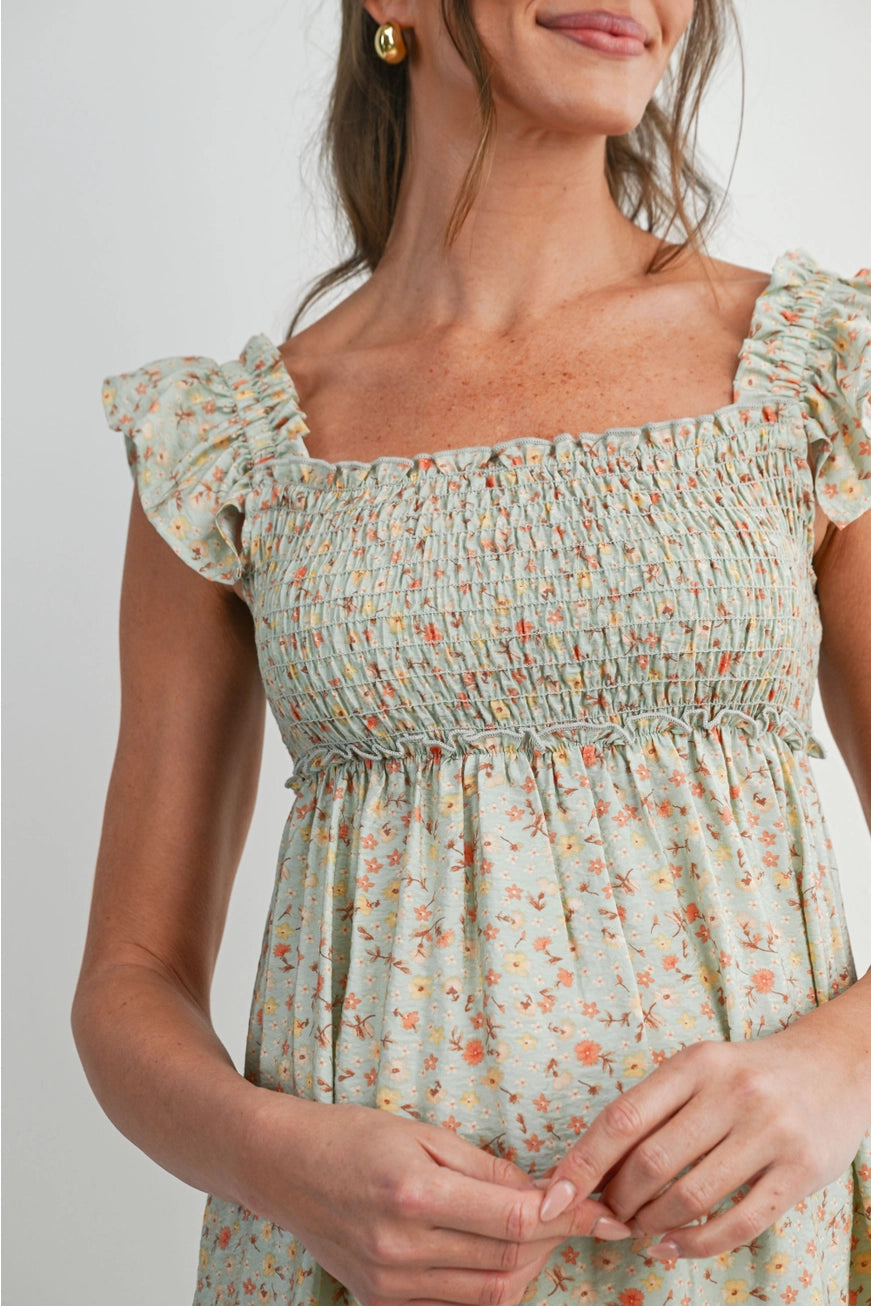 Floral Smocked Maternity Babydoll Dress
