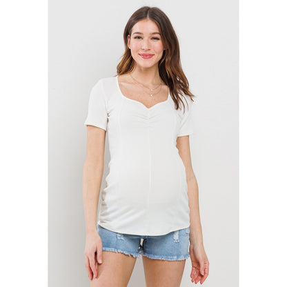 Sweetheart Ribbed Maternity Short Sleeve Top