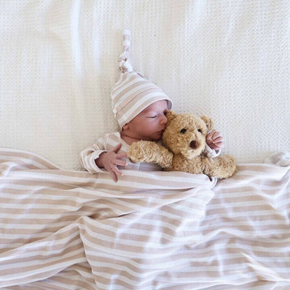 Bamboo Waffle Oversized Swaddle Blanket | Latte Stripes