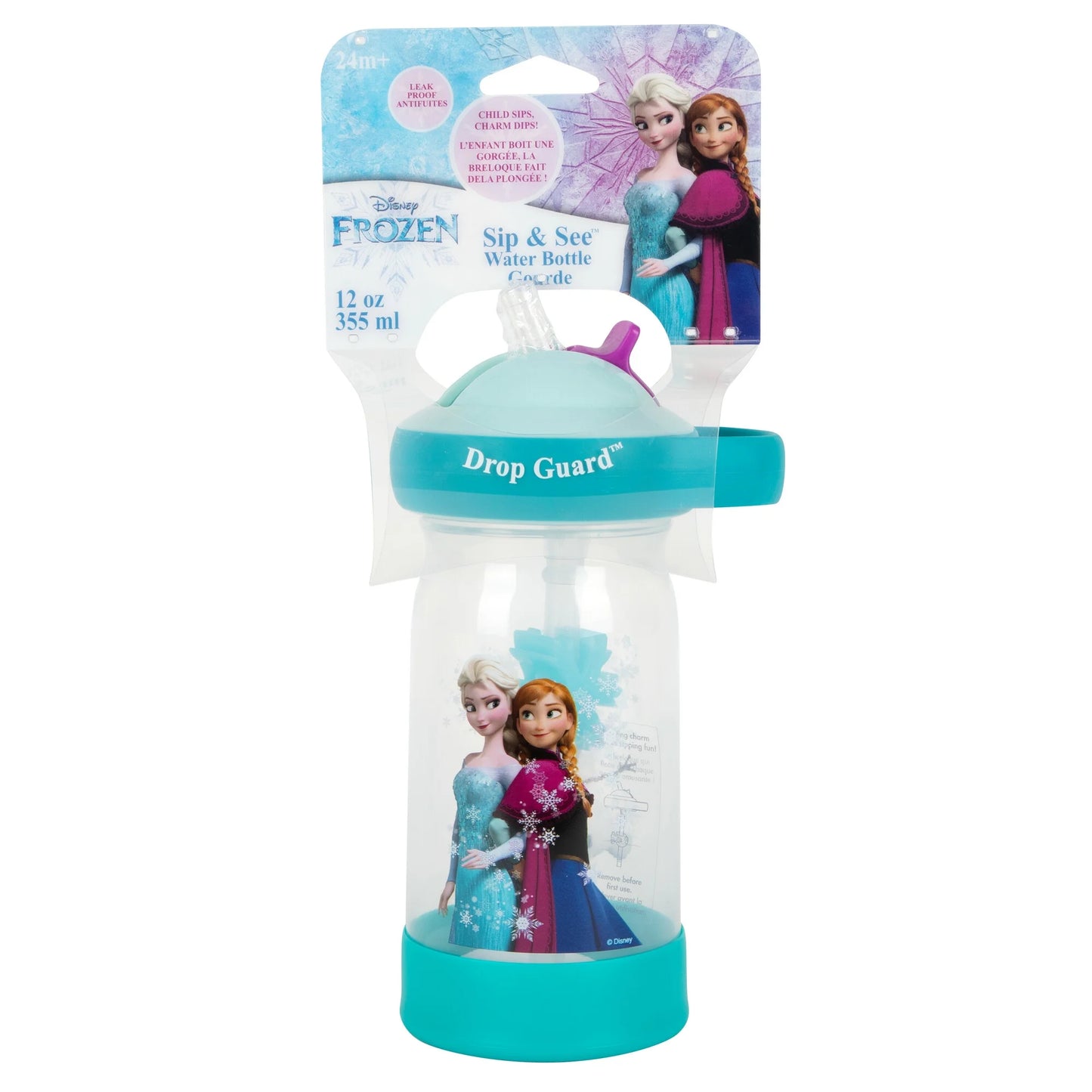 Disney Frozen Sip & See Toddler Water Bottle with Floating Charm 12 Oz