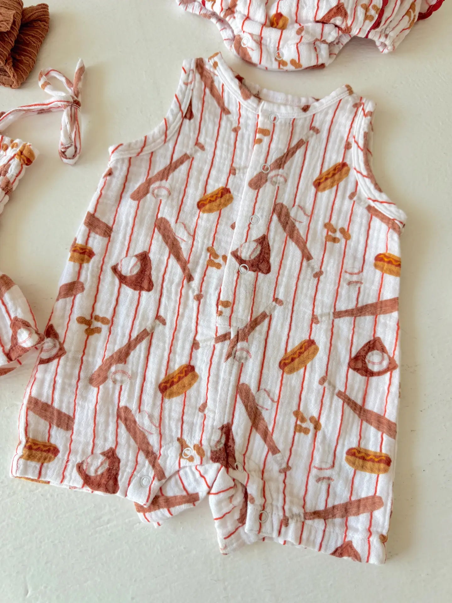 Muslin Shortie Romper - Baseball Game