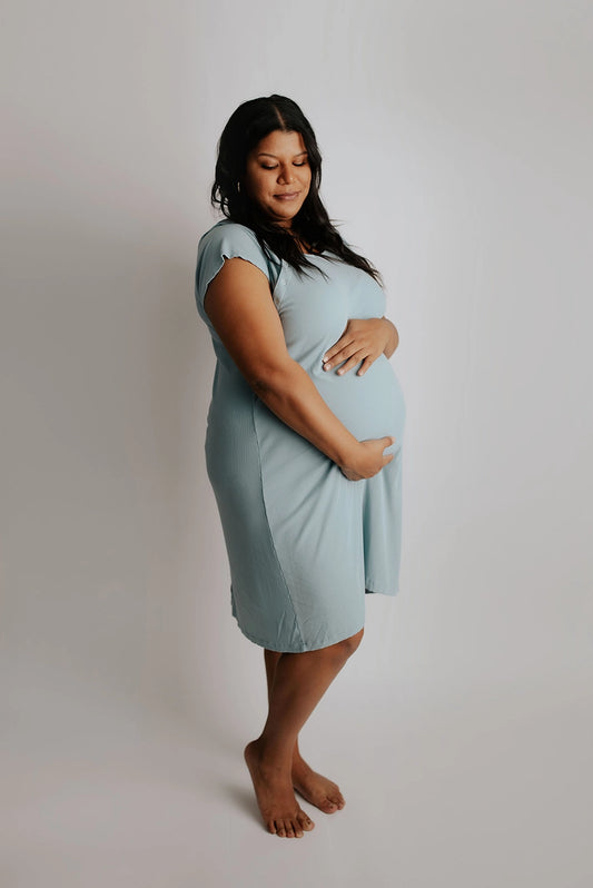 Maternity Mommy Labor and Delivery/ Nursing Gown - Blue Bird