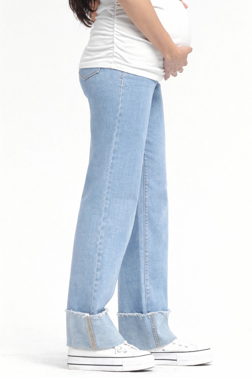 Maternity Roll Cuff Straight Leg Jean w/ Bellyband - Odelle