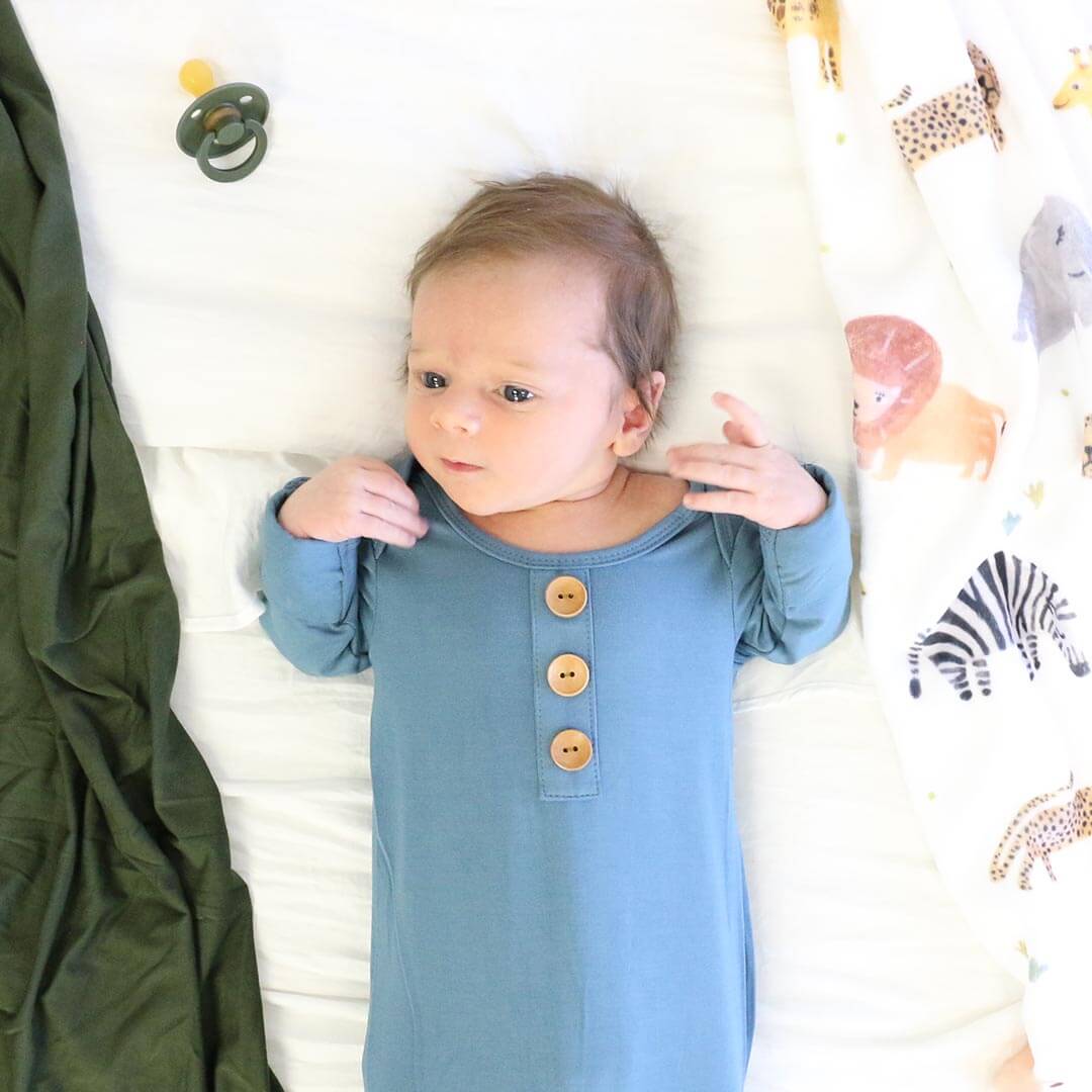 Bamboo Baby Knot Gown & Hat | Solid Dusty Blue