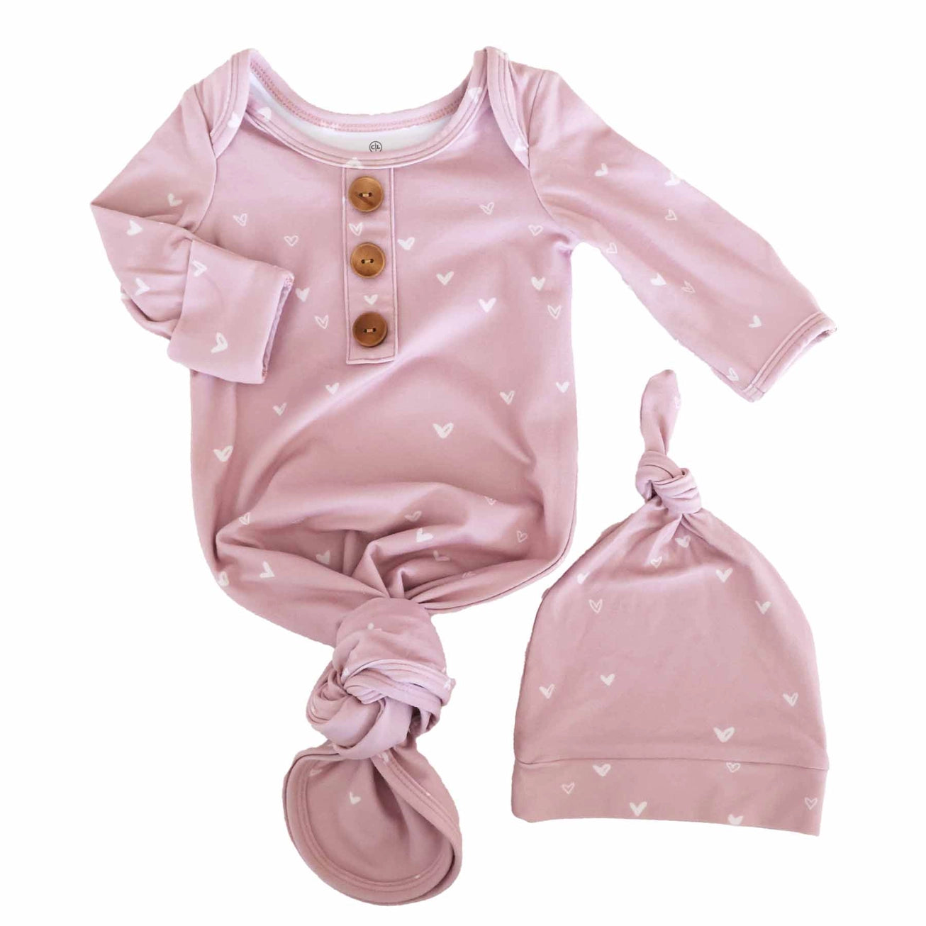 Newborn Baby Knot Gown & Hat Set | Tiny Hearts in Dusty Pink