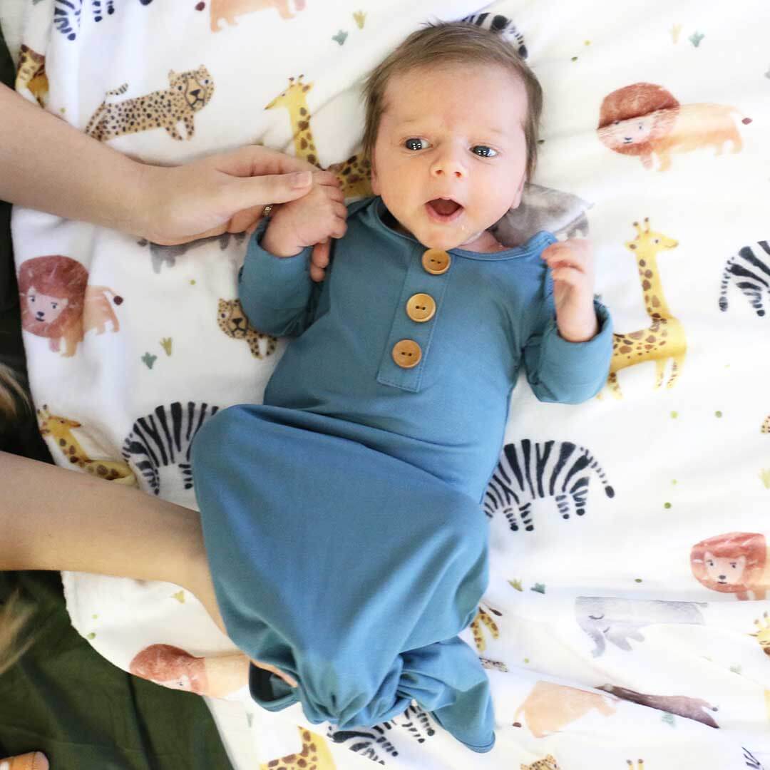 Bamboo Baby Knot Gown & Hat | Solid Dusty Blue