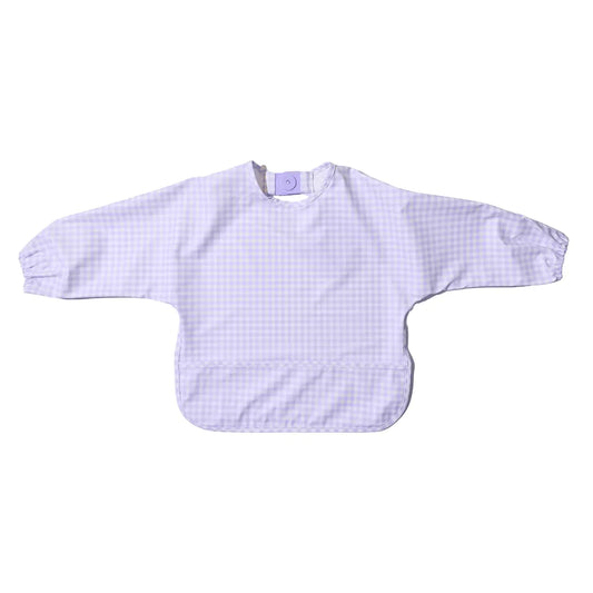Magnetic Long Sleeve Bib - Violet Check