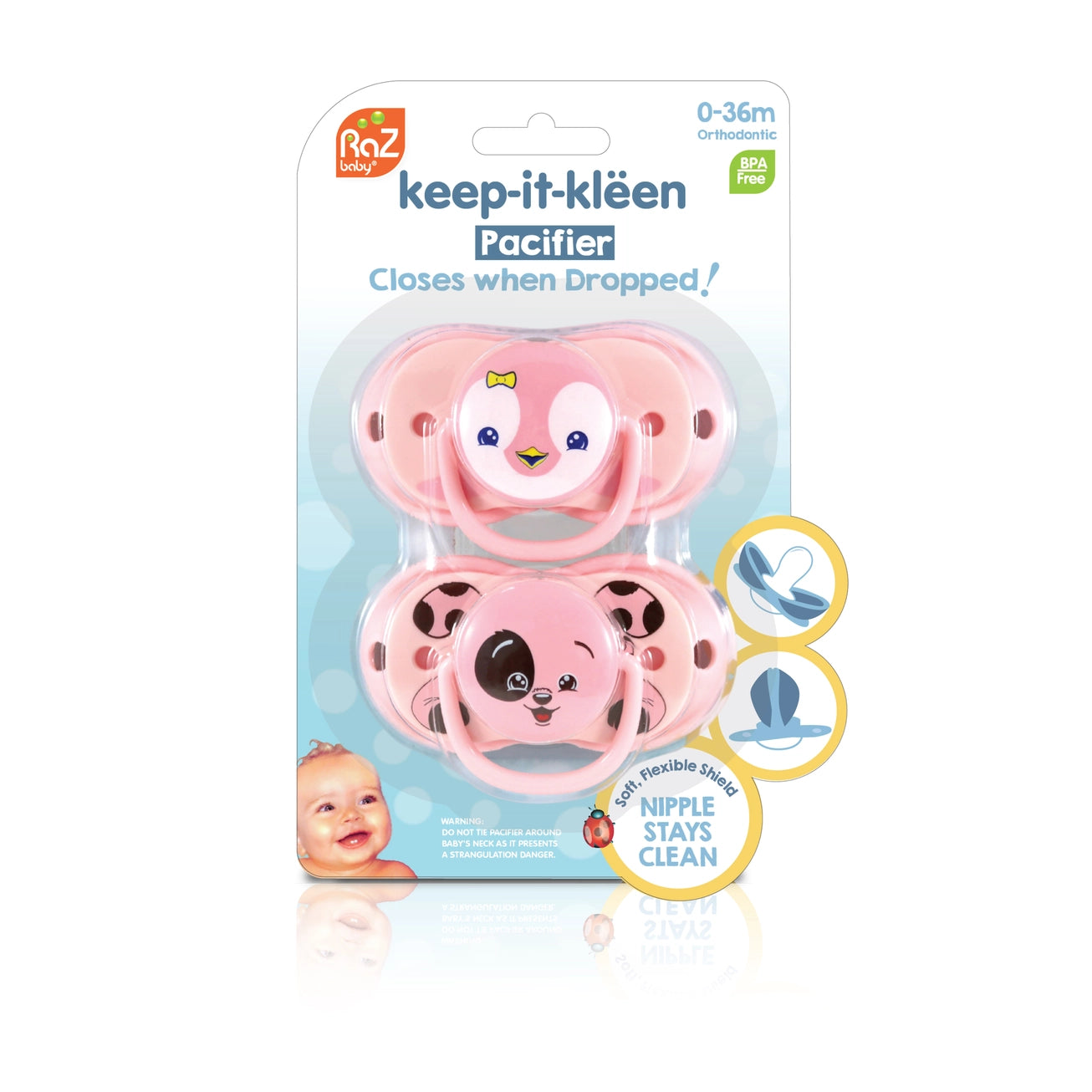 Keep-It-Kleen Pacifier 2PK - Pink Penguin & Puppy
