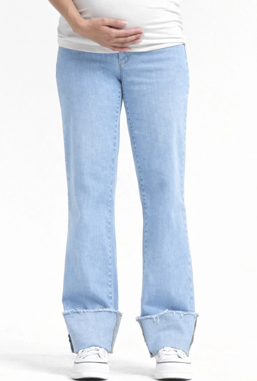 Maternity Roll Cuff Straight Leg Jean w/ Bellyband - Odelle