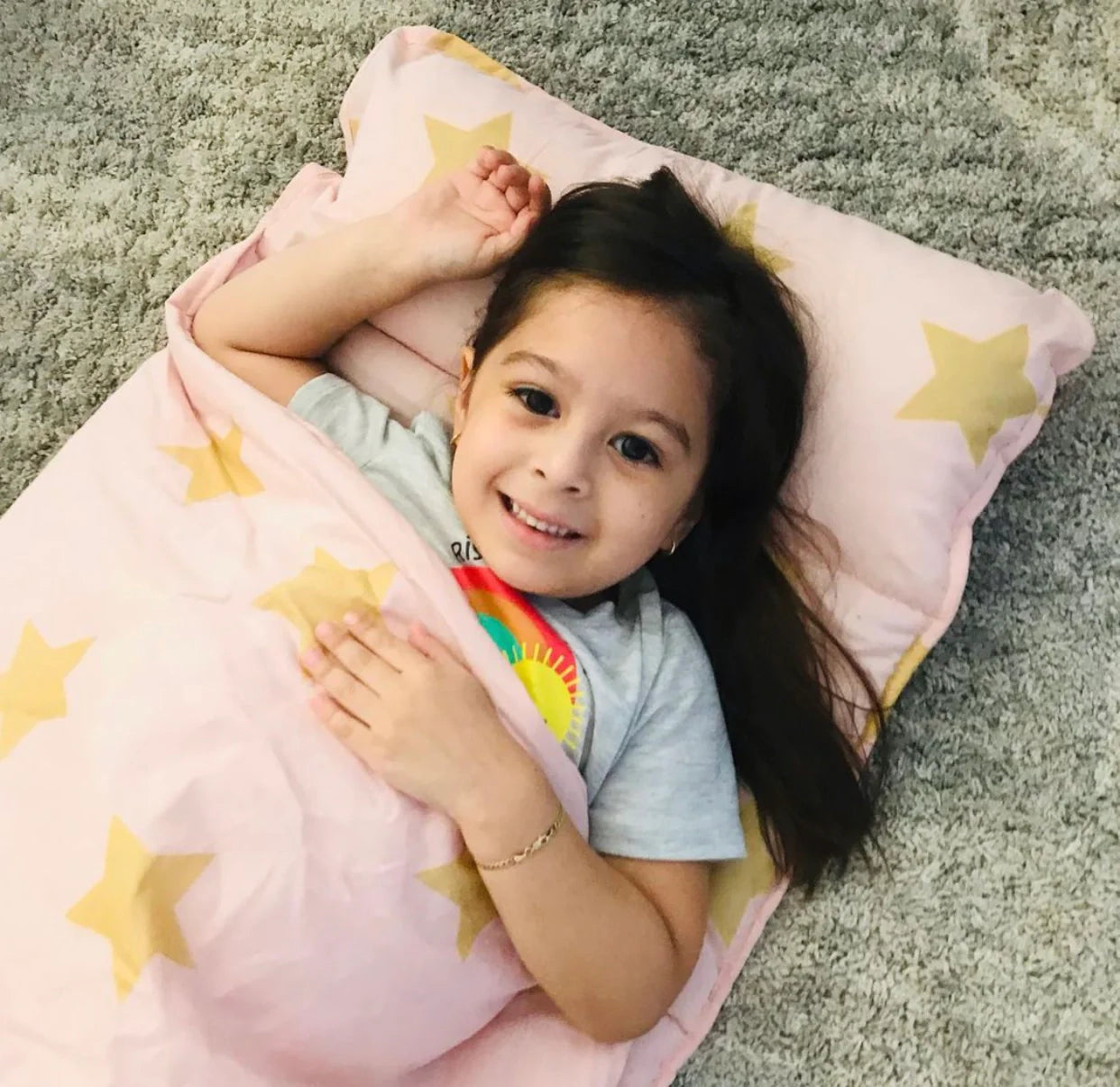 Pink and Gold Stars Original Nap Mat - Pink