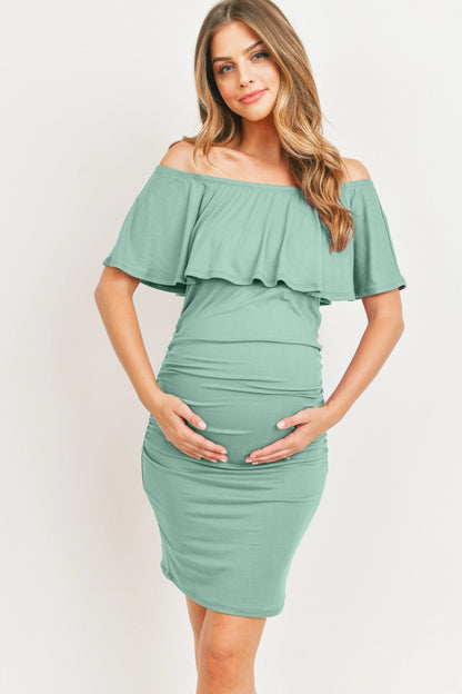 Off the Shoulder Ruffled Maternity Mini Dress
