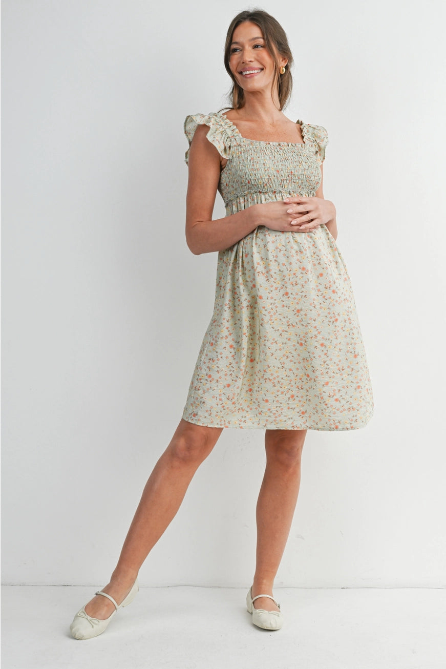 Floral Smocked Maternity Babydoll Dress