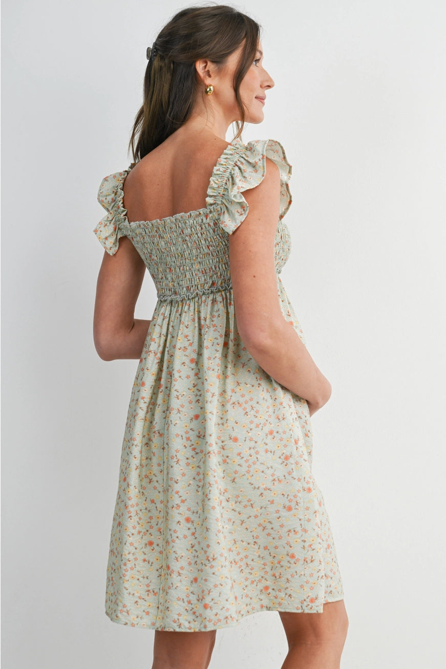 Floral Smocked Maternity Babydoll Dress