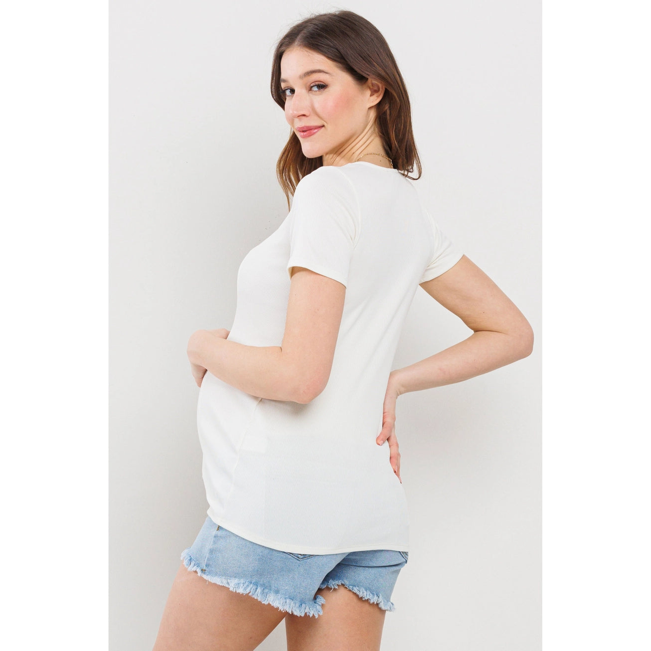 Sweetheart Ribbed Maternity Short Sleeve Top