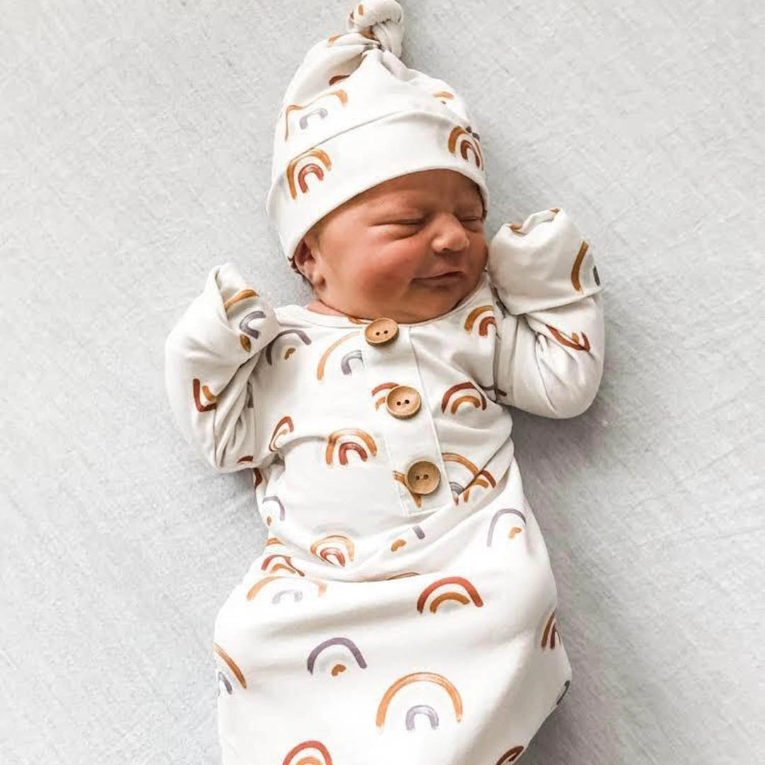 Newborn Baby Knot Gown & Hat | Cannon's Earthy Rainbow