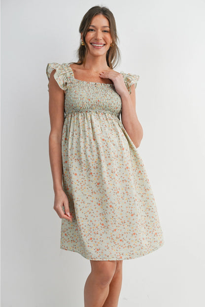 Floral Smocked Maternity Babydoll Dress